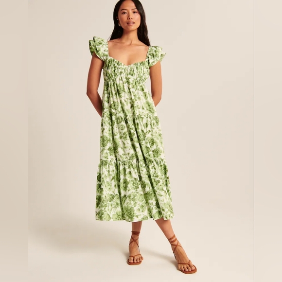 Abercrombie & Fitch Dresses & Skirts - Abercrombie And Fitch Floral Tiered Midi Dress Green XS Summer Dress NWT